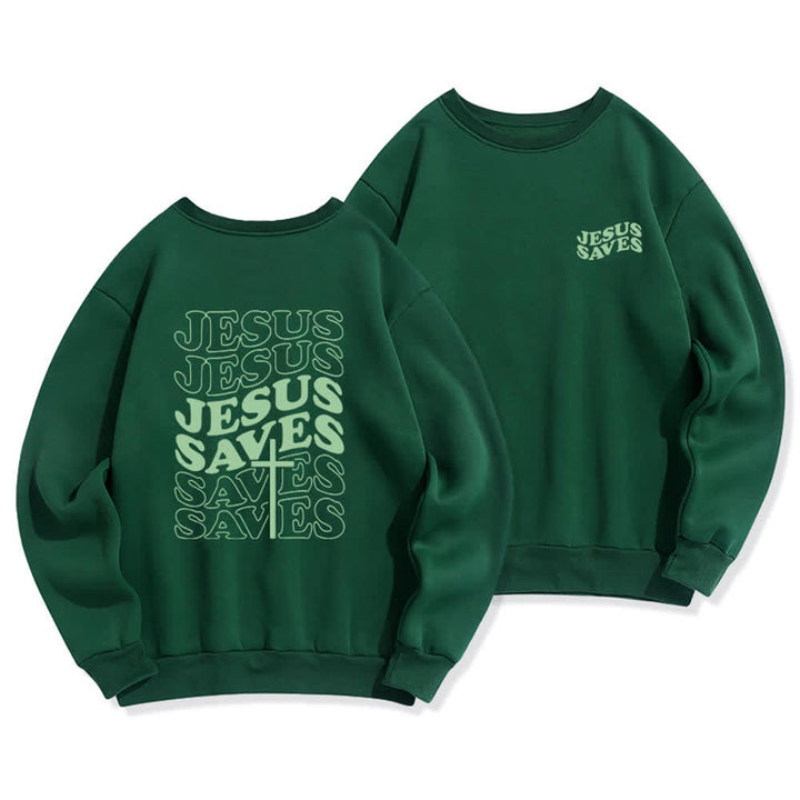 Christianartworkshop Jesus Saves Back Print Fleece Crewneck Sweatshirt - Green - 2XL - image 15