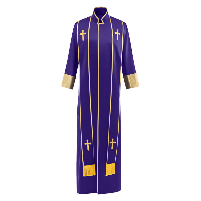 Christianartworkshop Traditional Pastor Robe With Vertical Cross Accents And Sleeve Trim Clergy Robe - Purple - 3XL - image 19