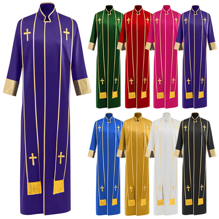 Christianartworkshop Traditional Pastor Robe With Vertical Cross Accents And Sleeve Trim Clergy Robe - image 27