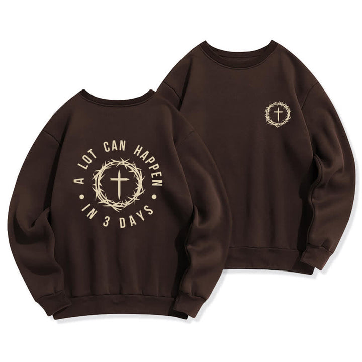 Christianartworkshop Three Days Thorn Cross Back Print Fleece Sweatshirt - Brown - 2XL - image 0