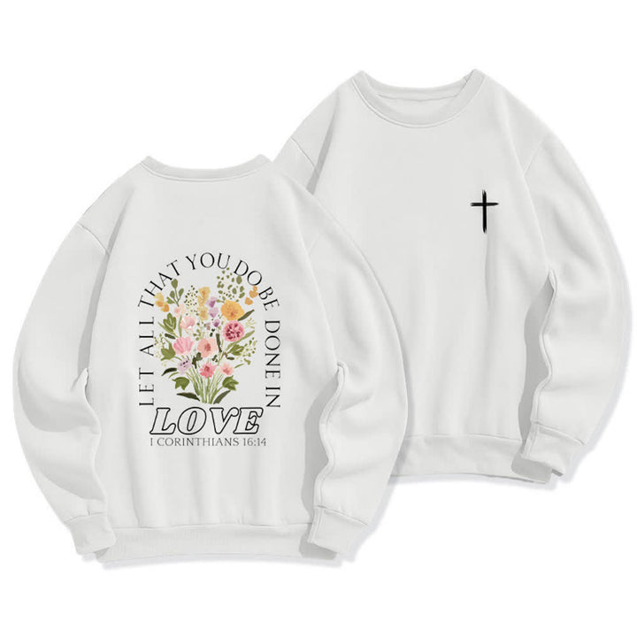 Christianartworkshop Love In Bloom Cross Back Print Fleece Sweatshirt - White - 2XL - image 0