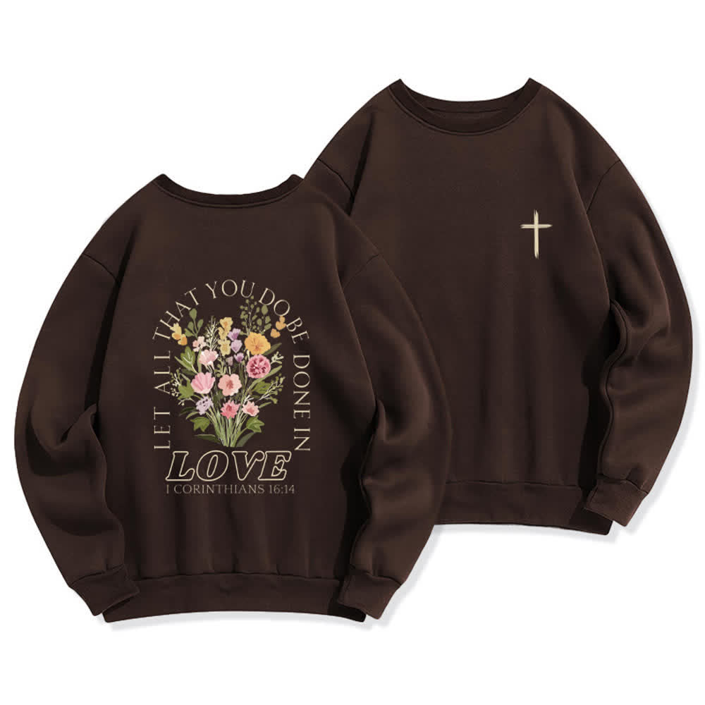 Christianartworkshop Love In Bloom Cross Back Print Fleece Sweatshirt - Brown - 2XL - image 6