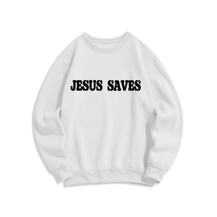 Christianartworkshop Jesus Saves Oversized Crewneck Fleece Lined Statement Sweatshirt - image 2