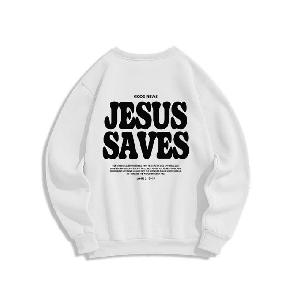 Christianartworkshop Jesus Saves Oversized Crewneck Fleece Lined Statement Sweatshirt - image 1