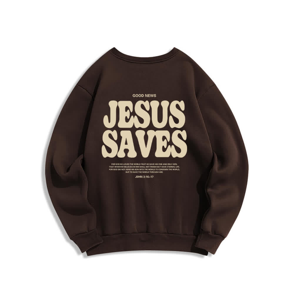 Christianartworkshop Jesus Saves Oversized Crewneck Fleece Lined Statement Sweatshirt - image 7