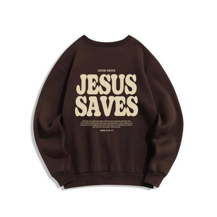 Christianartworkshop Jesus Saves Oversized Crewneck Fleece Lined Statement Sweatshirt - image 7