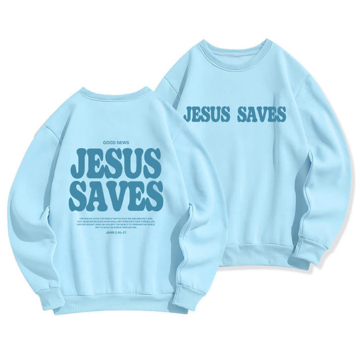 Christianartworkshop Jesus Saves Oversized Crewneck Fleece Lined Statement Sweatshirt - Blue - 2XL - image 9