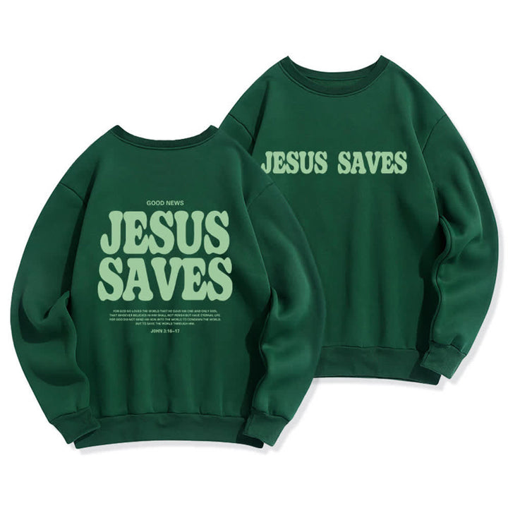 Christianartworkshop Jesus Saves Oversized Crewneck Fleece Lined Statement Sweatshirt - Green - 2XL - image 15
