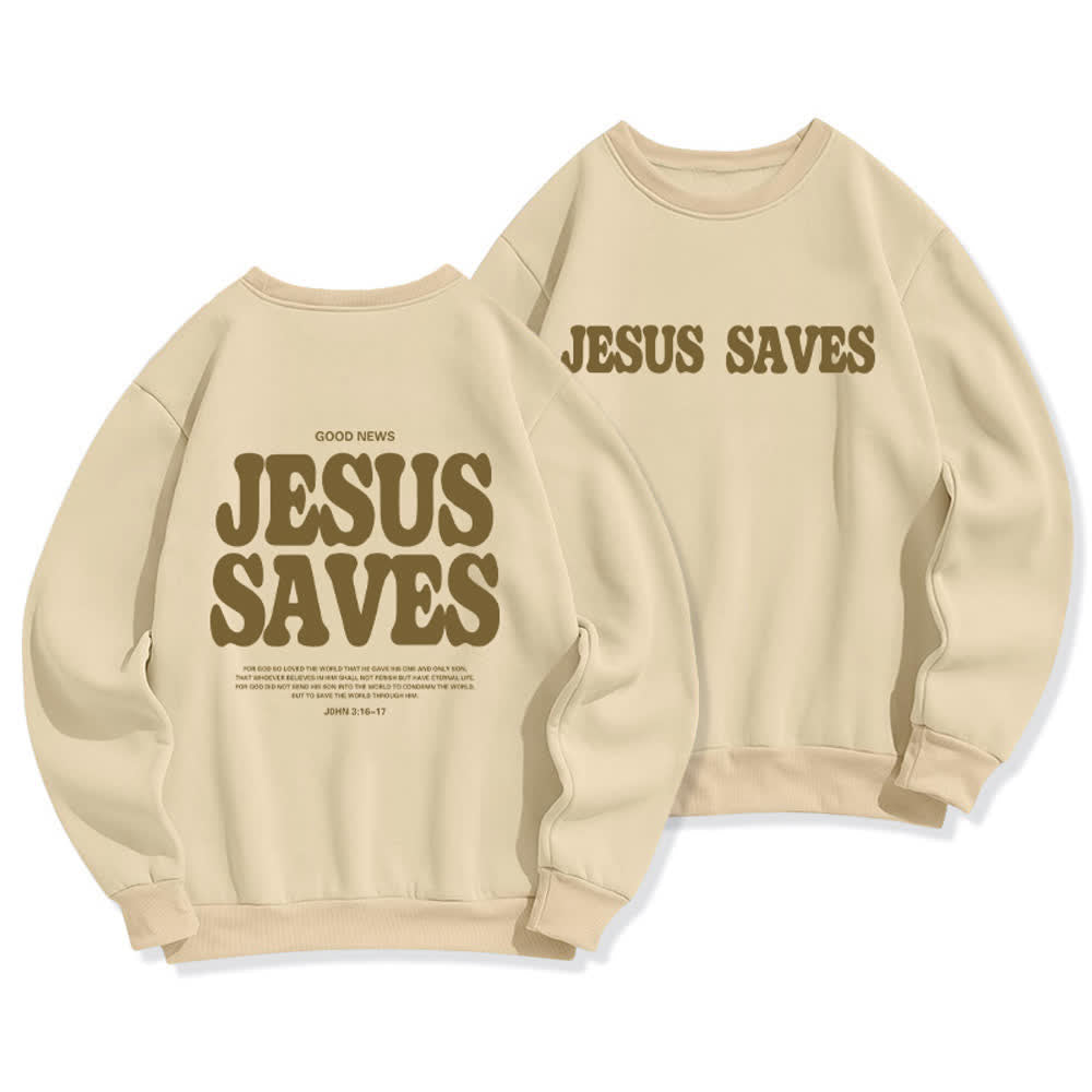 Christianartworkshop Jesus Saves Oversized Crewneck Fleece Lined Statement Sweatshirt - Beige - 2XL - image 12