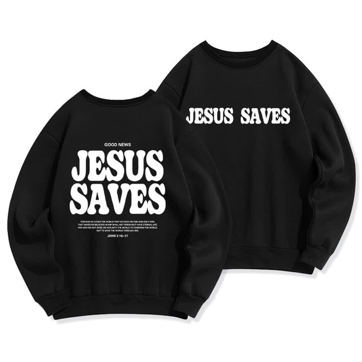 Christianartworkshop Jesus Saves Oversized Crewneck Fleece Lined Statement Sweatshirt - Black - 2XL - image 3