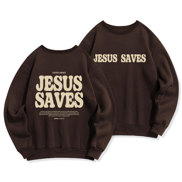 Christianartworkshop Jesus Saves Oversized Crewneck Fleece Lined Statement Sweatshirt - Brown - 2XL - image 6