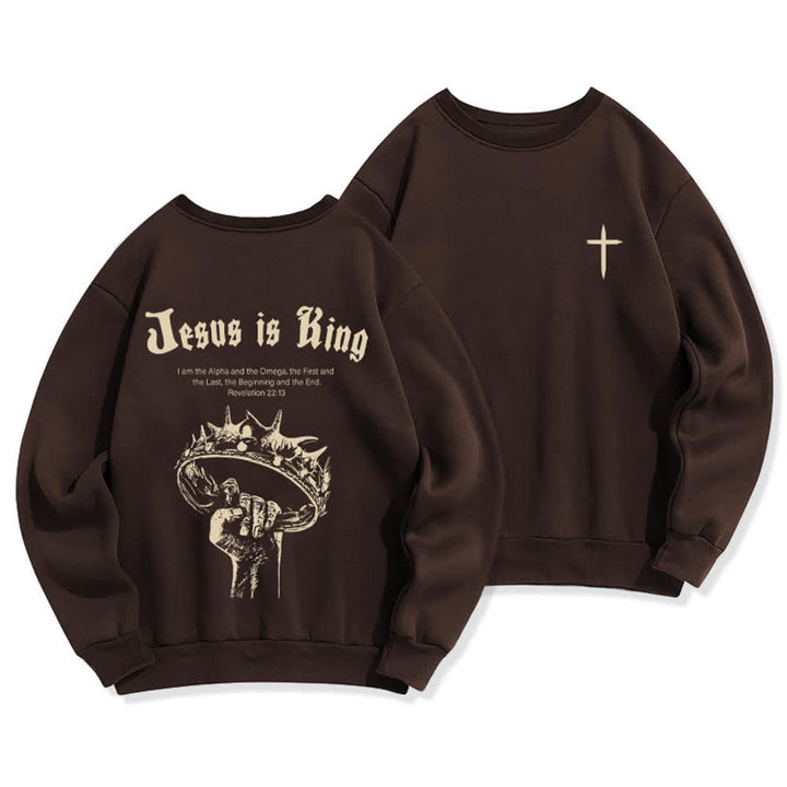Christianartworkshop Jesus Is King Crown Back Print Crewneck Sweatshirt - Brown - 2XL - image 6