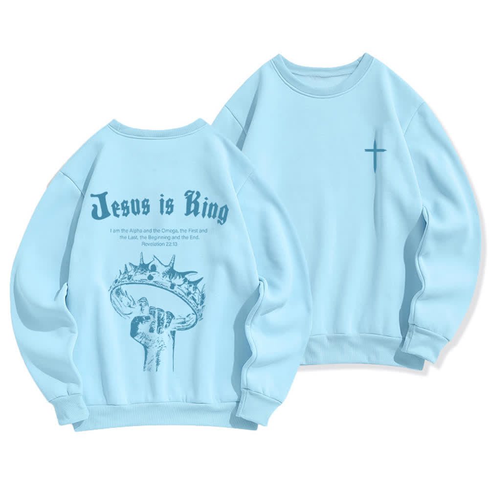 Christianartworkshop Jesus Is King Crown Back Print Crewneck Sweatshirt - Blue - 2XL - image 9