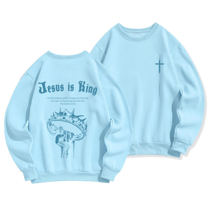 Christianartworkshop Jesus Is King Crown Back Print Crewneck Sweatshirt - Blue - 2XL - image 9