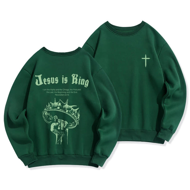 Christianartworkshop Jesus Is King Crown Back Print Crewneck Sweatshirt - Green - 2XL - image 12