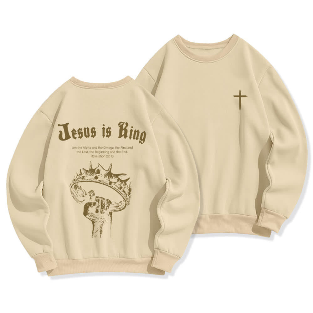 Christianartworkshop Jesus Is King Crown Back Print Crewneck Sweatshirt - Beige - 2XL - image 15