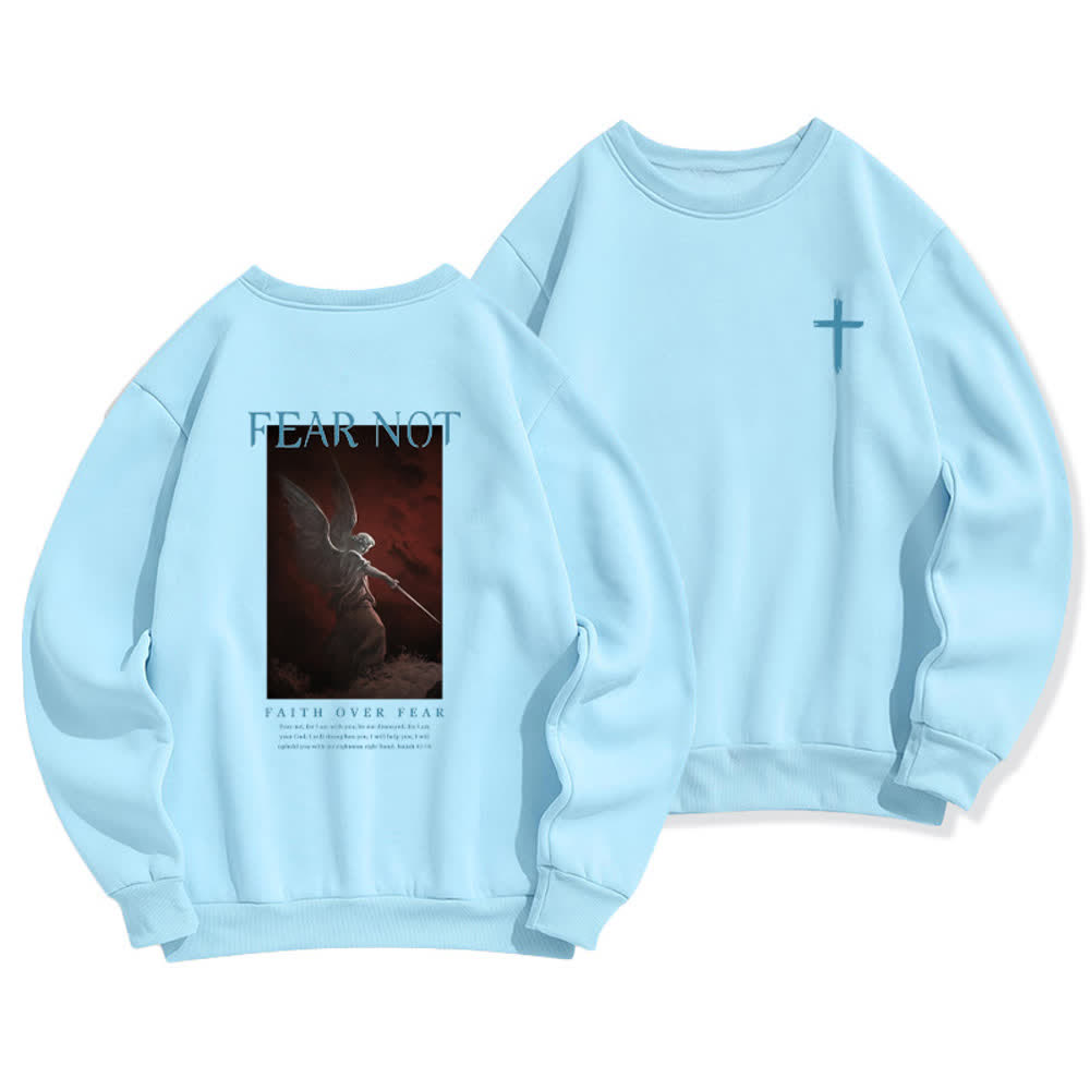Christianartworkshop Fear Not Angel Back Graphic Cross Crewneck Sweatshirt - Blue - 2XL - image 9