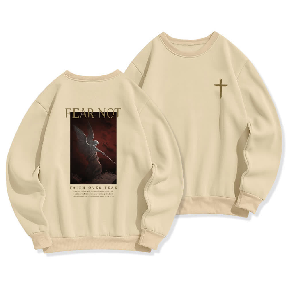 Christianartworkshop Fear Not Angel Back Graphic Cross Crewneck Sweatshirt - Beige - 2XL - image 12