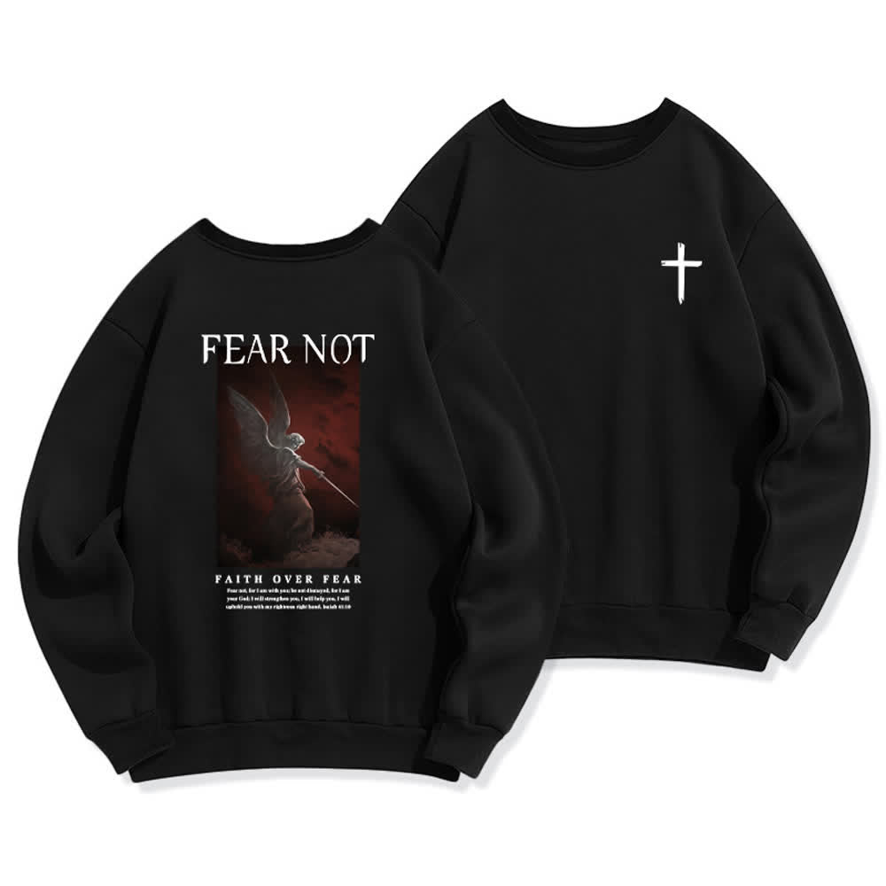 Christianartworkshop Fear Not Angel Back Graphic Cross Crewneck Sweatshirt - Black - 2XL - image 3