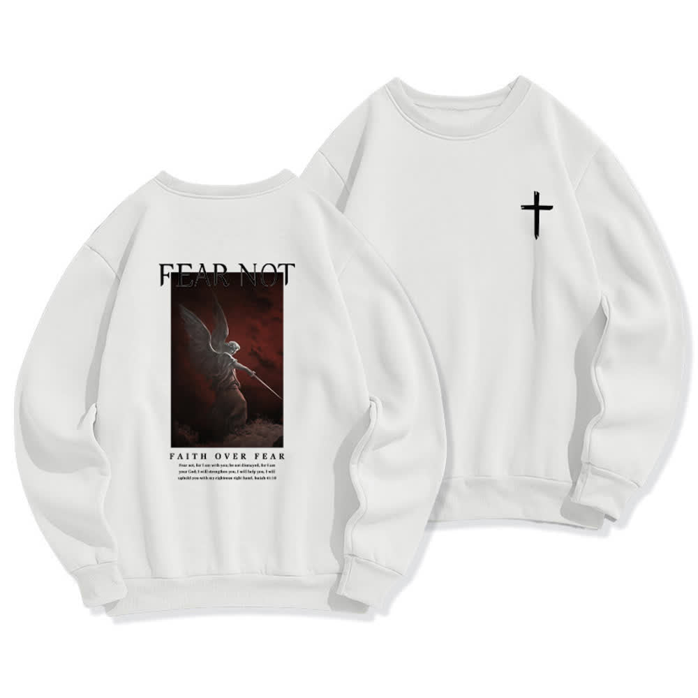 Christianartworkshop Fear Not Angel Back Graphic Cross Crewneck Sweatshirt - White - 2XL - image 0
