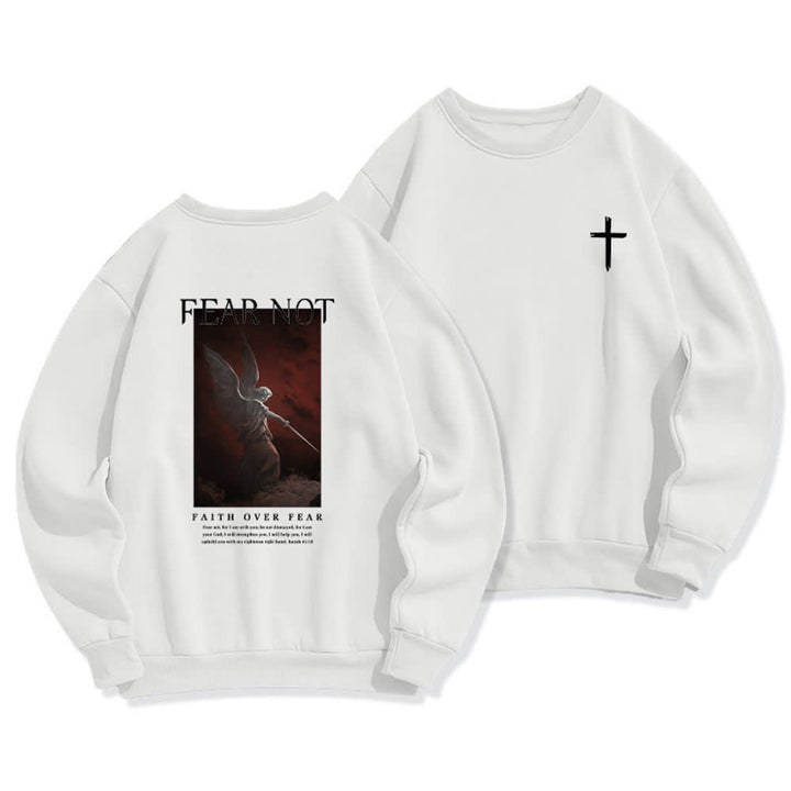 Christianartworkshop Fear Not Angel Back Graphic Cross Crewneck Sweatshirt - White - 2XL - image 0