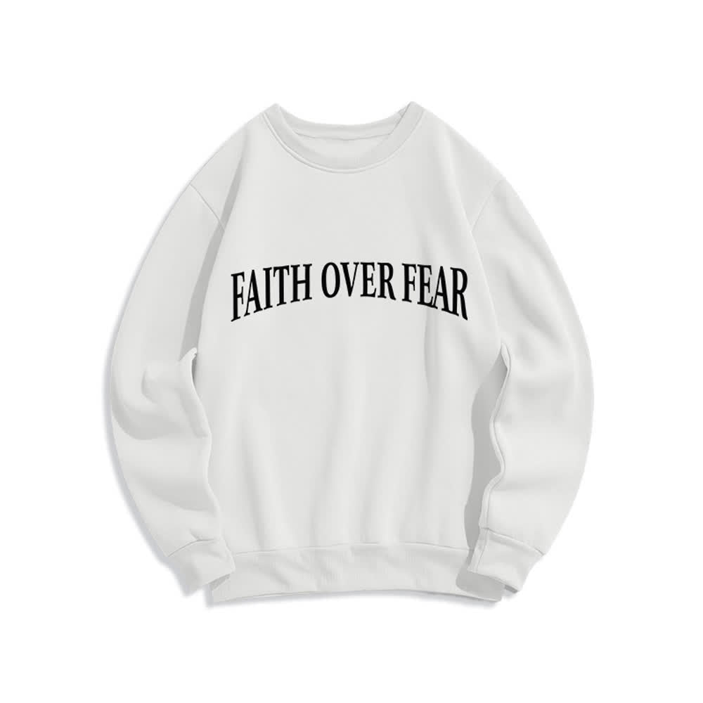 Christianartworkshop Faith Over Fear Cross Graphic Fleece Lined Crewneck Sweatshirts - image 5