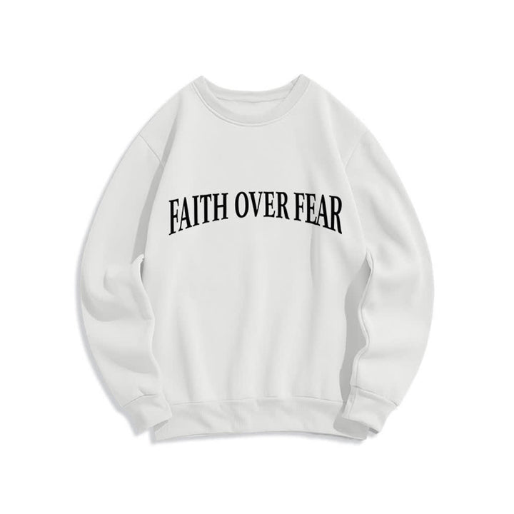 Christianartworkshop Faith Over Fear Cross Graphic Fleece Lined Crewneck Sweatshirts - image 5