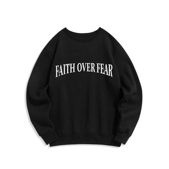 Christianartworkshop Faith Over Fear Cross Graphic Fleece Lined Crewneck Sweatshirts - image 8