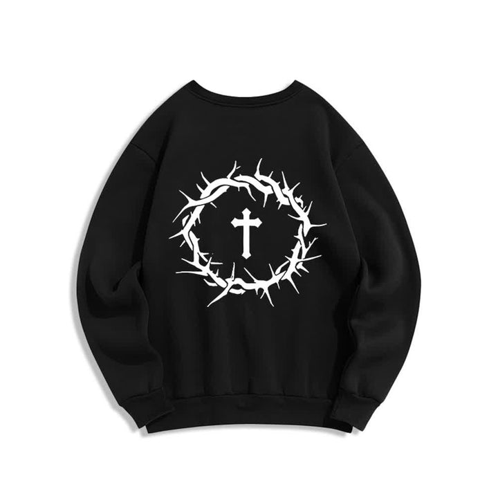 Christianartworkshop Faith Over Fear Cross Graphic Fleece Lined Crewneck Sweatshirts - image 7