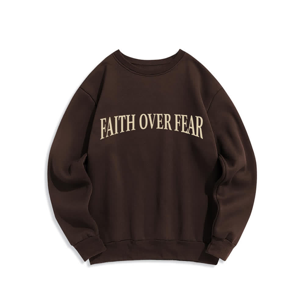 Christianartworkshop Faith Over Fear Cross Graphic Fleece Lined Crewneck Sweatshirts - image 2