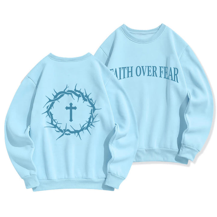 Christianartworkshop Faith Over Fear Cross Graphic Fleece Lined Crewneck Sweatshirts - Blue - 2XL - image 9