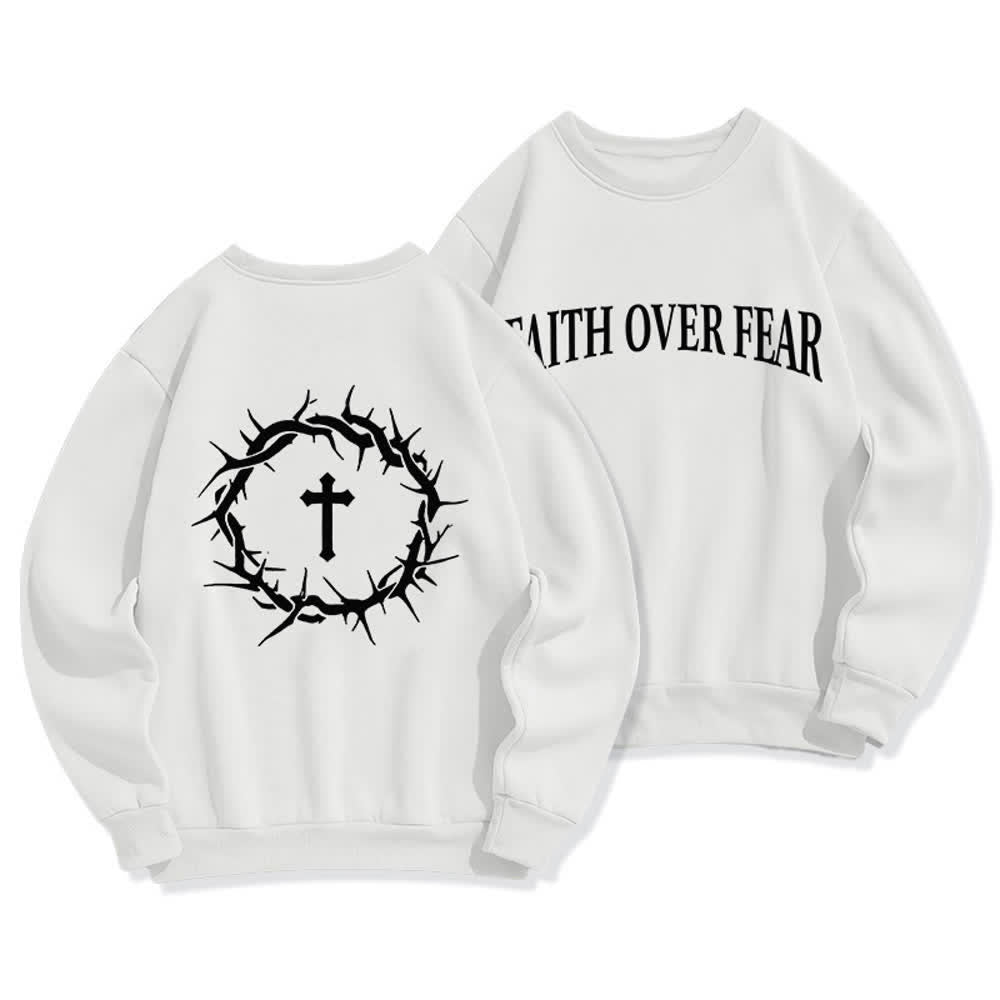 Christianartworkshop Faith Over Fear Cross Graphic Fleece Lined Crewneck Sweatshirts - White - 2XL - image 3