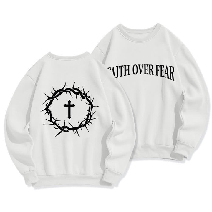 Christianartworkshop Faith Over Fear Cross Graphic Fleece Lined Crewneck Sweatshirts - White - 2XL - image 3