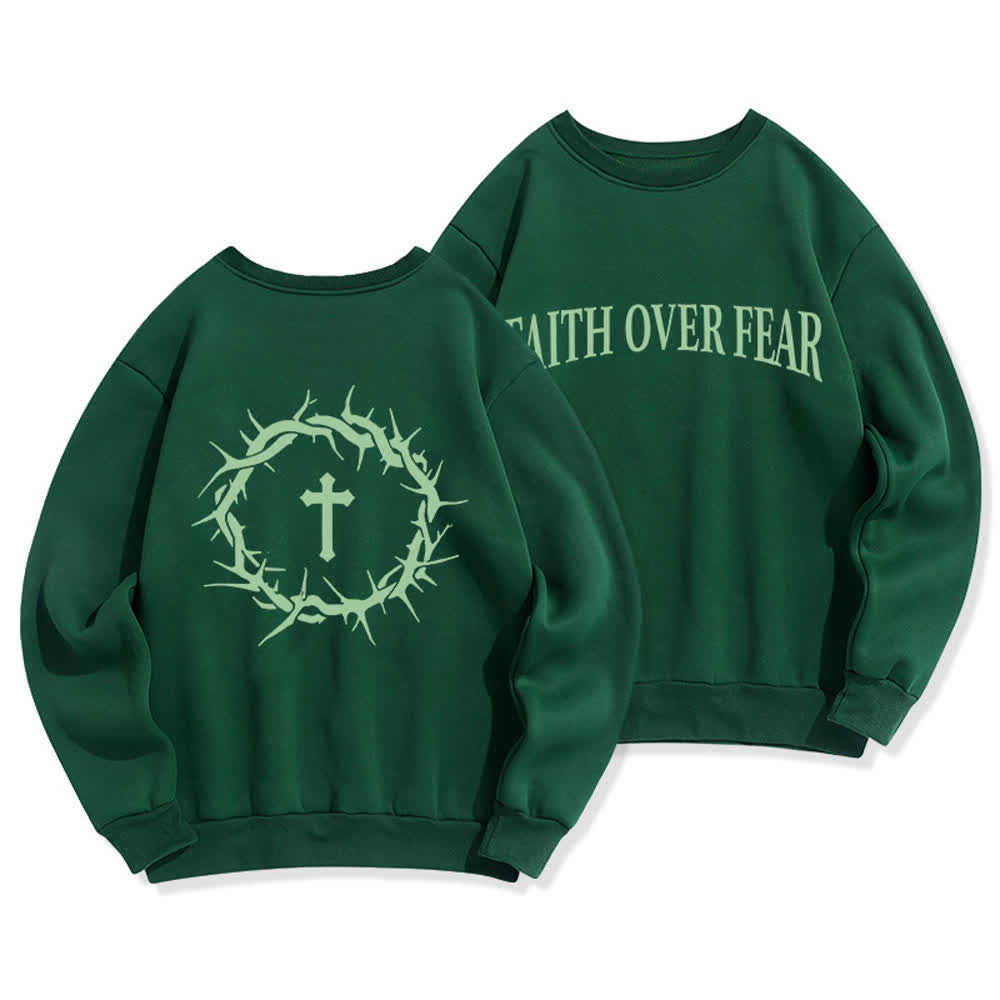 Christianartworkshop Faith Over Fear Cross Graphic Fleece Lined Crewneck Sweatshirts - Green - 2XL - image 15
