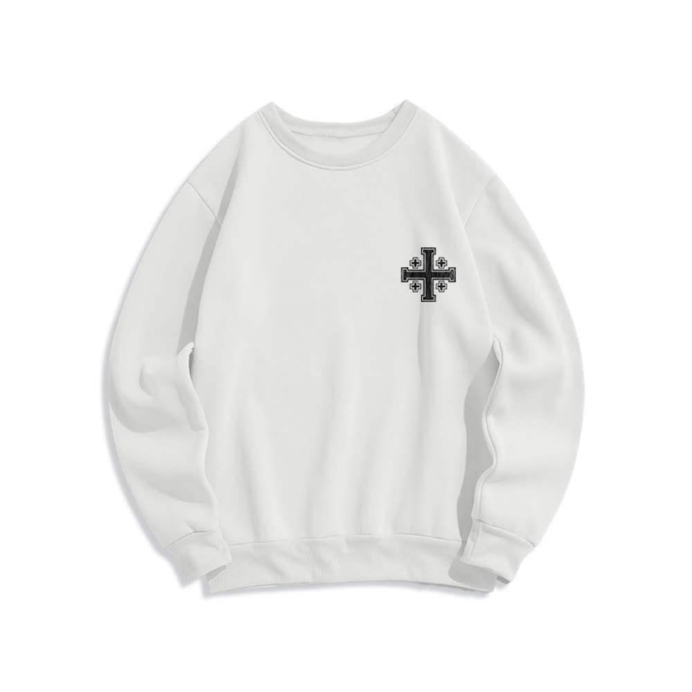 Christianartworkshop Distressed Cross Back Print Oversized Crewneck Sweatshirt - image 5