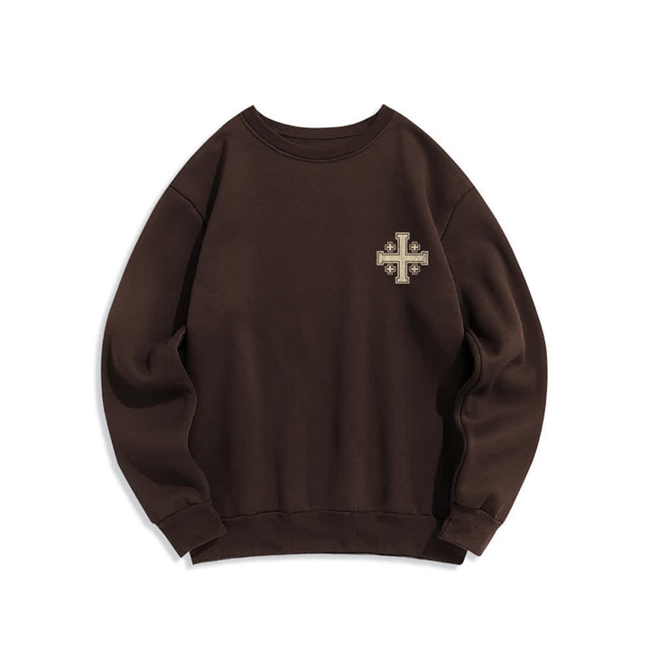 Christianartworkshop Distressed Cross Back Print Oversized Crewneck Sweatshirt - image 8