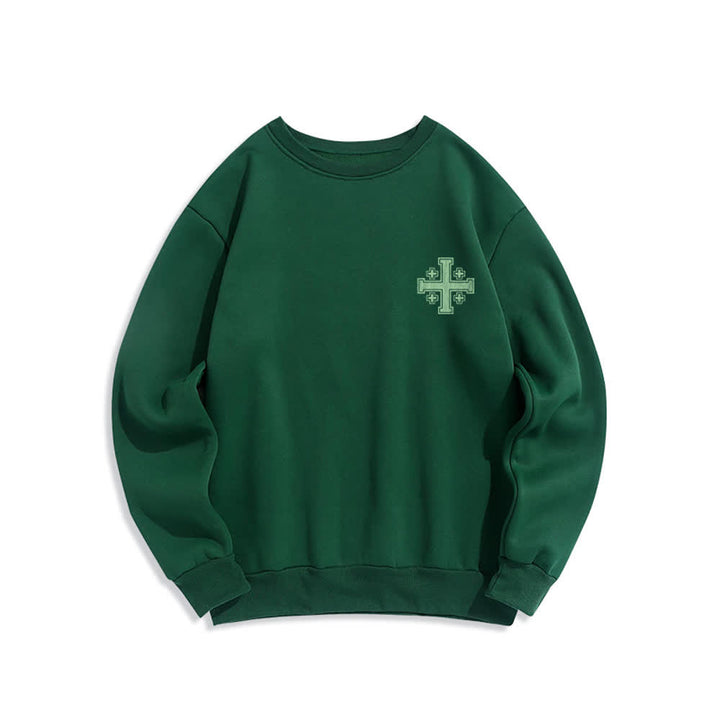 Christianartworkshop Distressed Cross Back Print Oversized Crewneck Sweatshirt - image 17