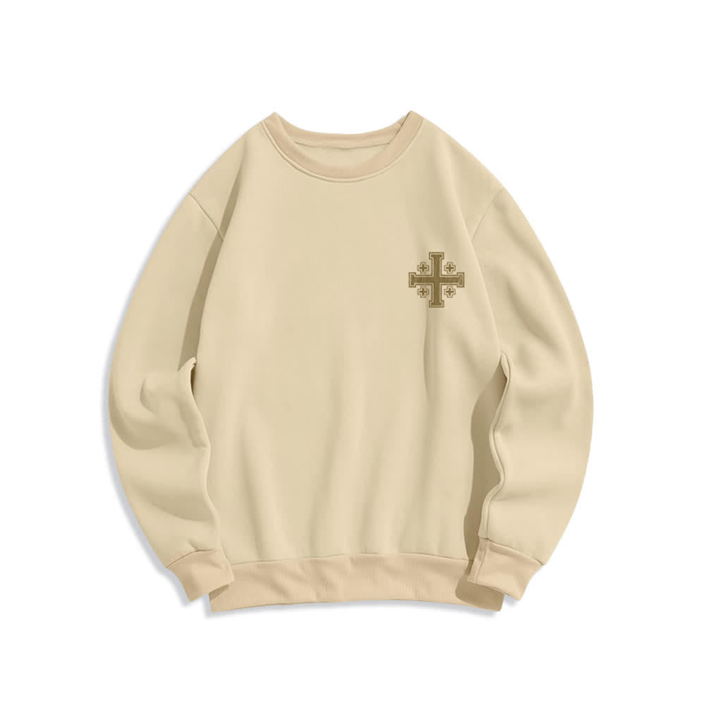 Christianartworkshop Distressed Cross Back Print Oversized Crewneck Sweatshirt - image 14
