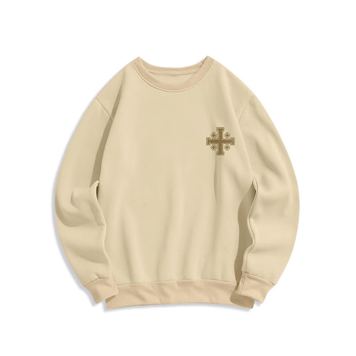 Christianartworkshop Distressed Cross Back Print Oversized Crewneck Sweatshirt - image 14