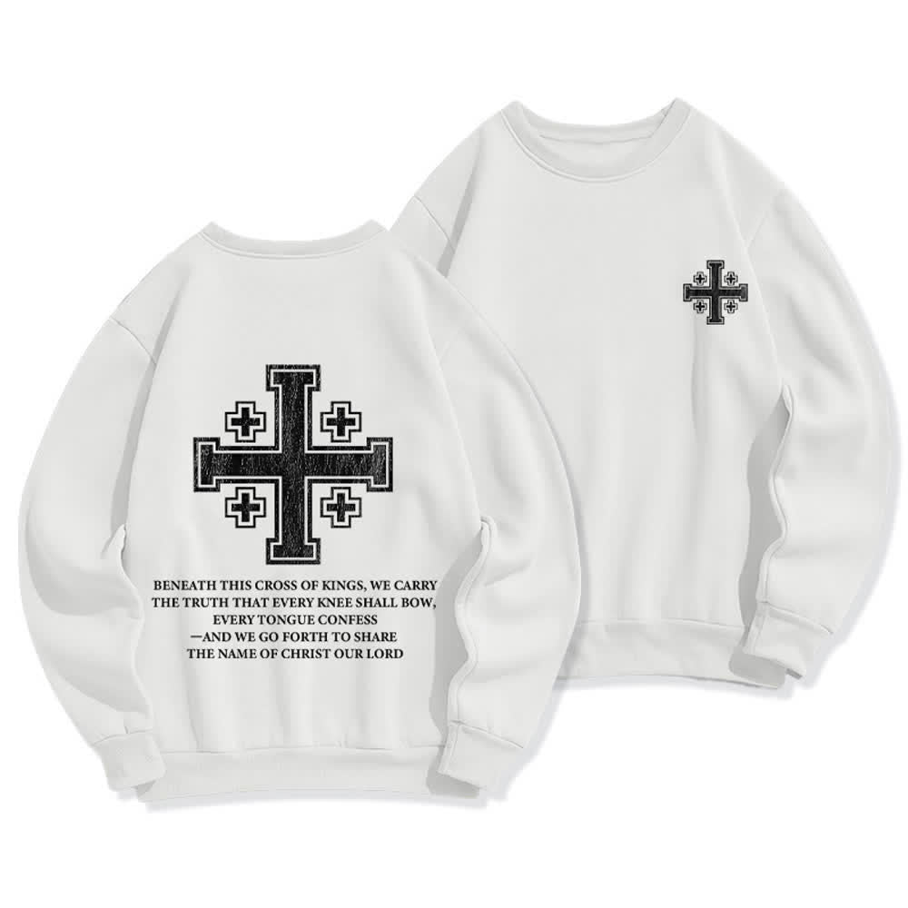 Christianartworkshop Distressed Cross Back Print Oversized Crewneck Sweatshirt - White - 2XL - image 3