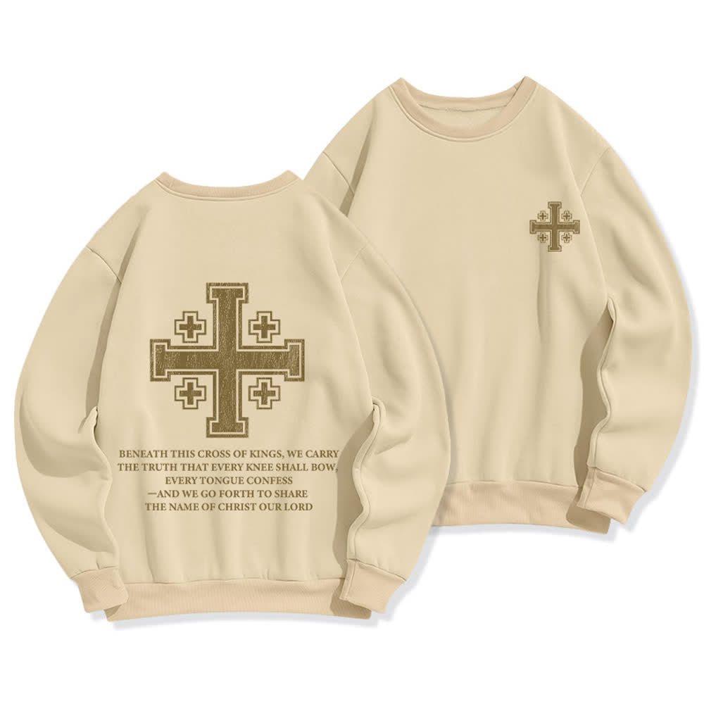 Christianartworkshop Distressed Cross Back Print Oversized Crewneck Sweatshirt - Beige - 2XL - image 12