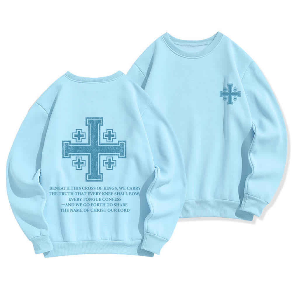 Christianartworkshop Distressed Cross Back Print Oversized Crewneck Sweatshirt - Blue - 2XL - image 9
