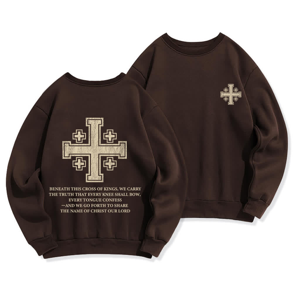 Christianartworkshop Distressed Cross Back Print Oversized Crewneck Sweatshirt - Brown - 2XL - image 6