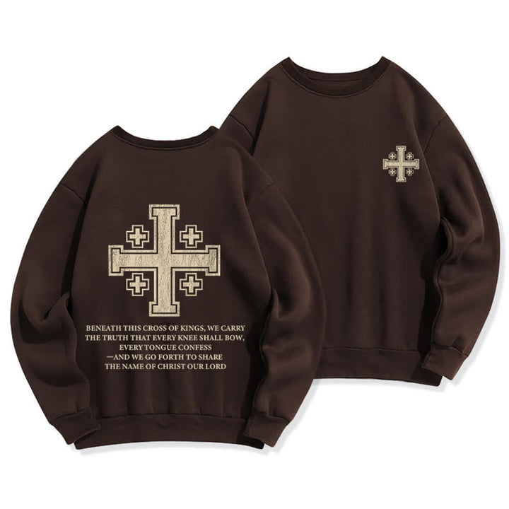 Christianartworkshop Distressed Cross Back Print Oversized Crewneck Sweatshirt - Brown - 2XL - image 6