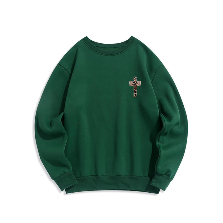 Christianartworkshop Olive Camo Cross Verse Oversized Crewneck Sweatshirt - image 2
