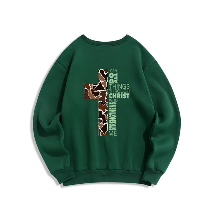 Christianartworkshop Olive Camo Cross Verse Oversized Crewneck Sweatshirt - image 1