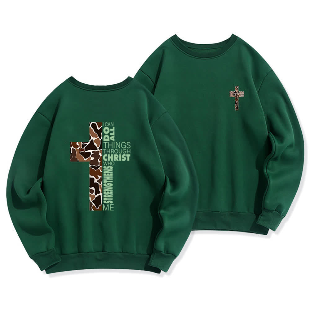 Christianartworkshop Olive Camo Cross Verse Oversized Crewneck Sweatshirt - Green - 2XL - image 0