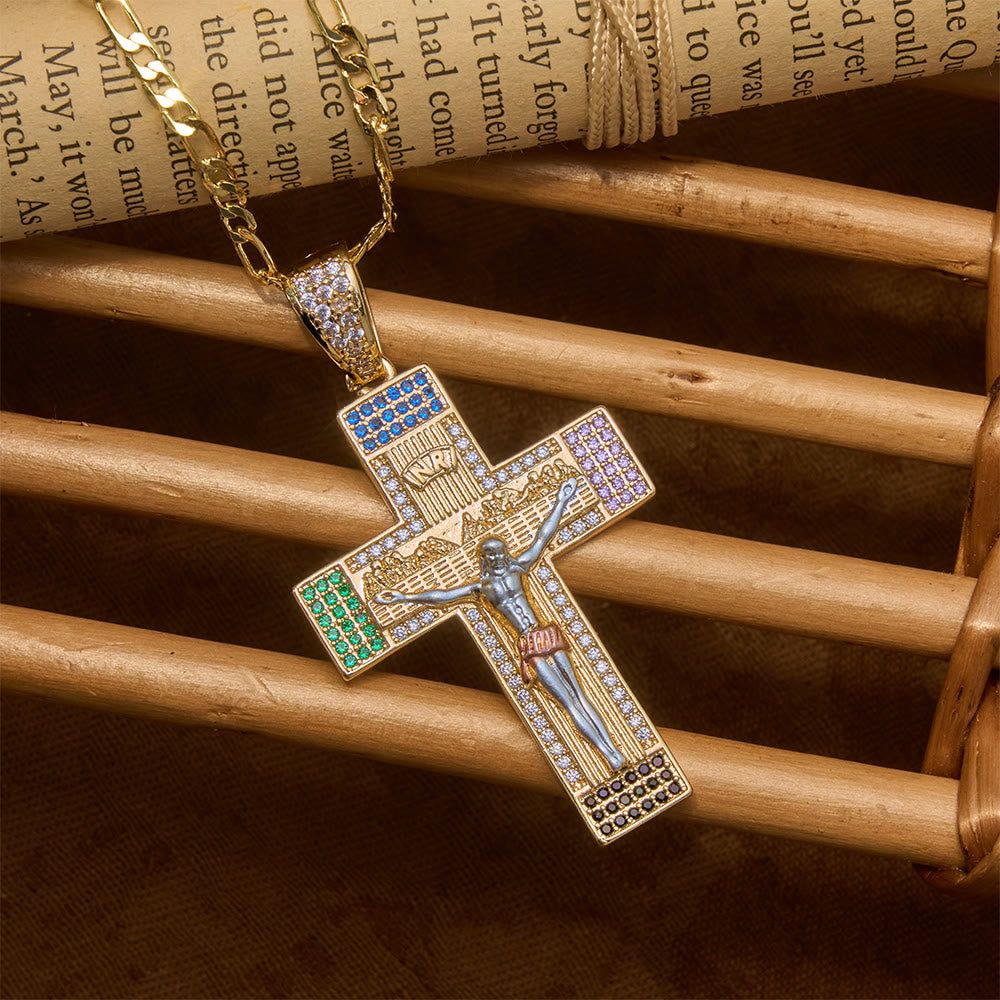 Christianartworkshop Iced Multihued Crystal Sculpted Crucifix Necklace: Token of Boundless Heavenly Mercy - image 1