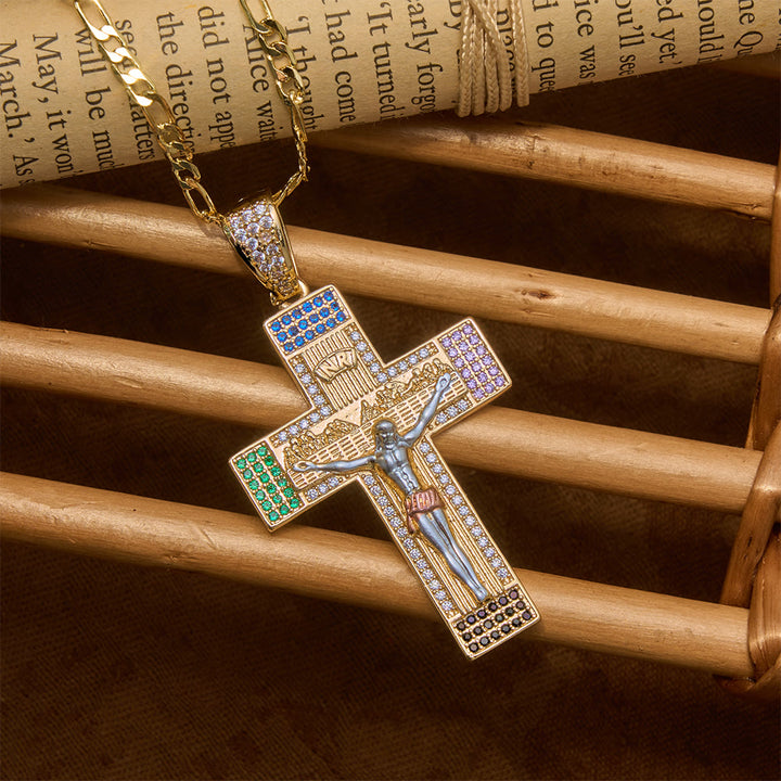 FREE Today: Iced Multihued Crystal Sculpted Crucifix Necklace: Token of Boundless Heavenly Mercy - image 1