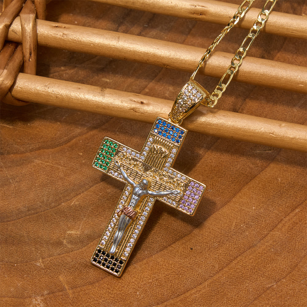 Christianartworkshop Iced Multihued Crystal Sculpted Crucifix Necklace: Token of Boundless Heavenly Mercy - image 2